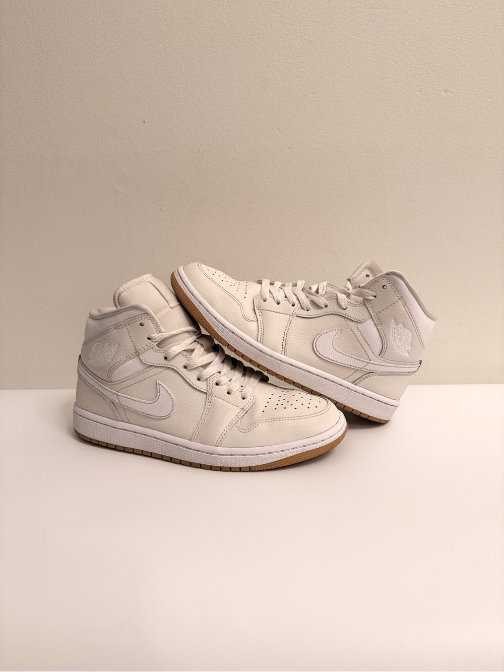 Nike Air Jordan 1 Mid Men’s Sneakers - Cream/White with Gum Sole